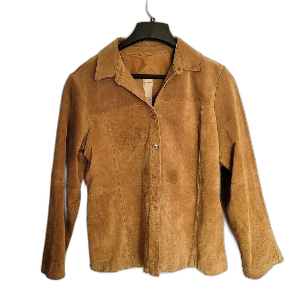 Vintage Massini Womens 16W Genuine Leather Jacket Camel Tan Button Front Plus